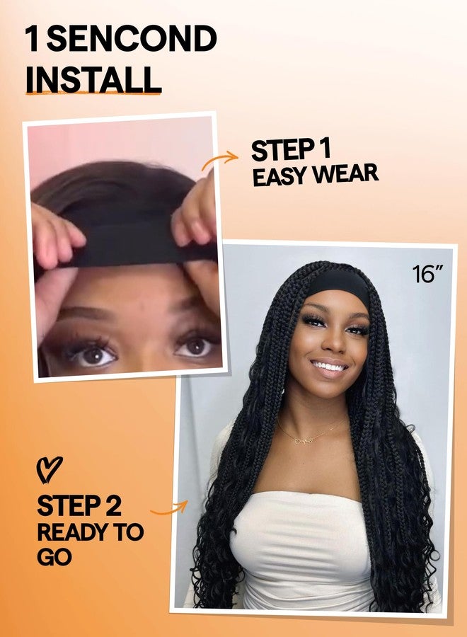 GORGIUS Goddess Braided Headband Wig with Curly Hair Black Synthetic Box Braid Wig with Head Band Attached Knotless Ready to Go Glueless Braiding Hair Wig For Women - Image 5